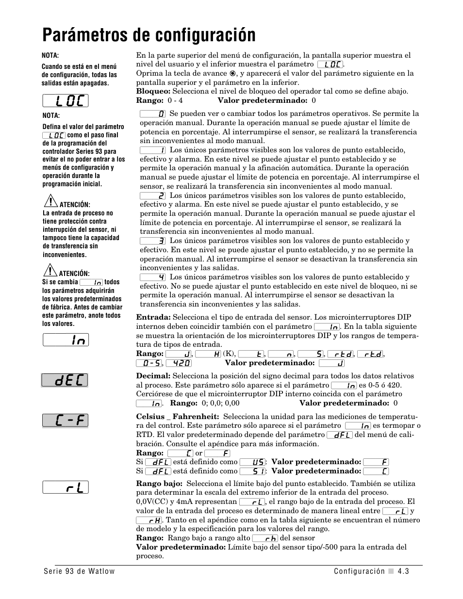 Parametros De Configuracion In Dec C F C Watlow Series 93 Manual Del Usuario Pagina 21 52 Original