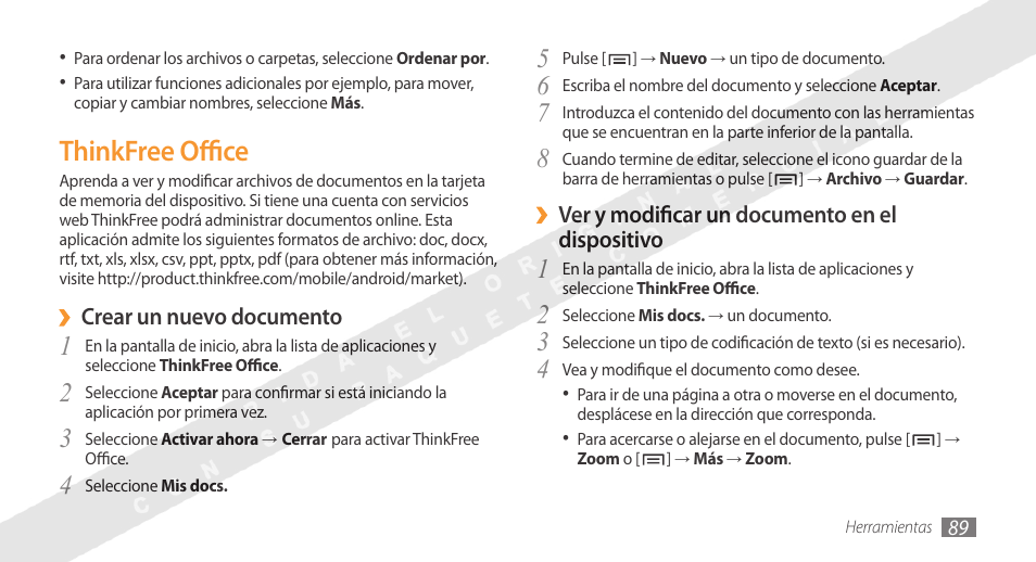 Thinkfree office | Samsung GT-I5800 Manual del usuario | Página 90 / 122 |  Original