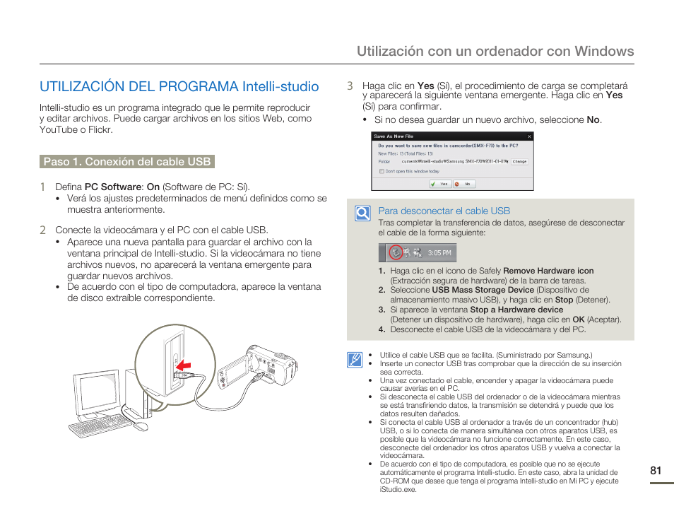 Utilización del programa intelli-studio | Samsung SMX-F70BP Manual del  usuario | Página 81 / 104 | Original