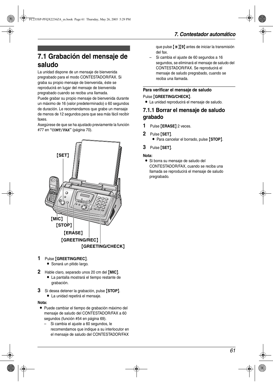 Como grabar un mensaje en el 2024 contestador de un panasonic