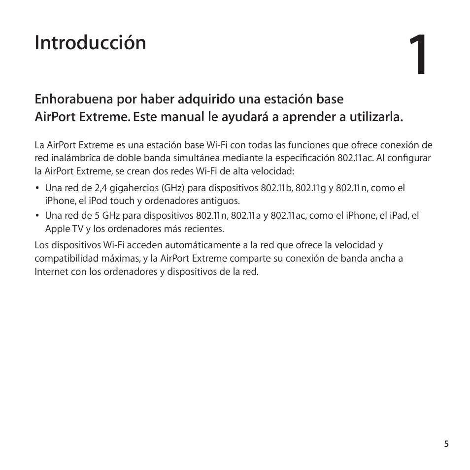 Introducción | Apple AirPort Extreme 802.11ac Manual del usuario | 5 /