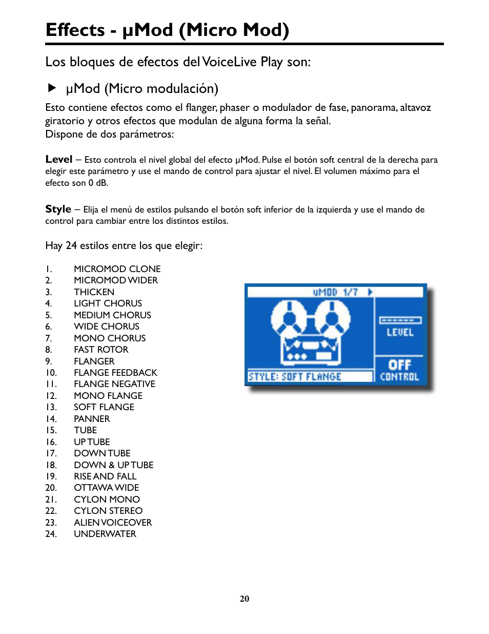 Effects µmod Micro Mod Tc Helicon Voicelive Play Details Manual Manual Del Usuario Pagina 32 Original