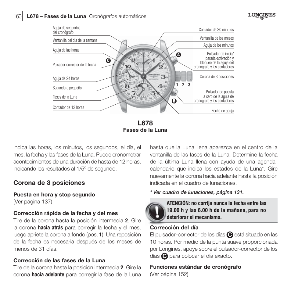 L678 Corona de 3 posiciones Longines DolceVita Manual del